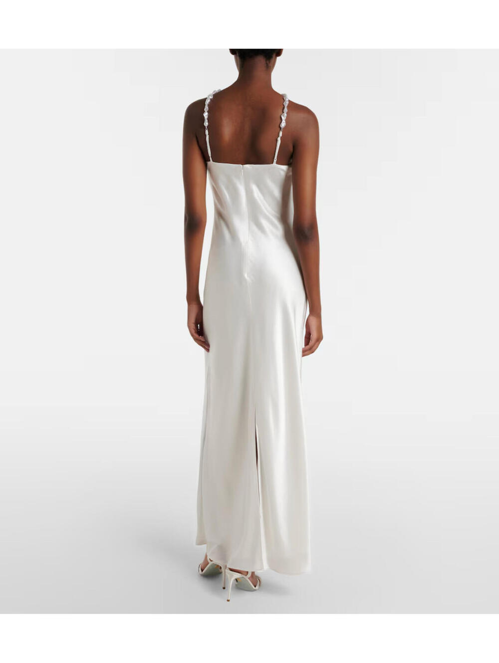 NWT STAUD Cadence White Satin Beaded Bridal Wedding Slip Maxi Dress Pearl 8/M - Picture 6 of 14